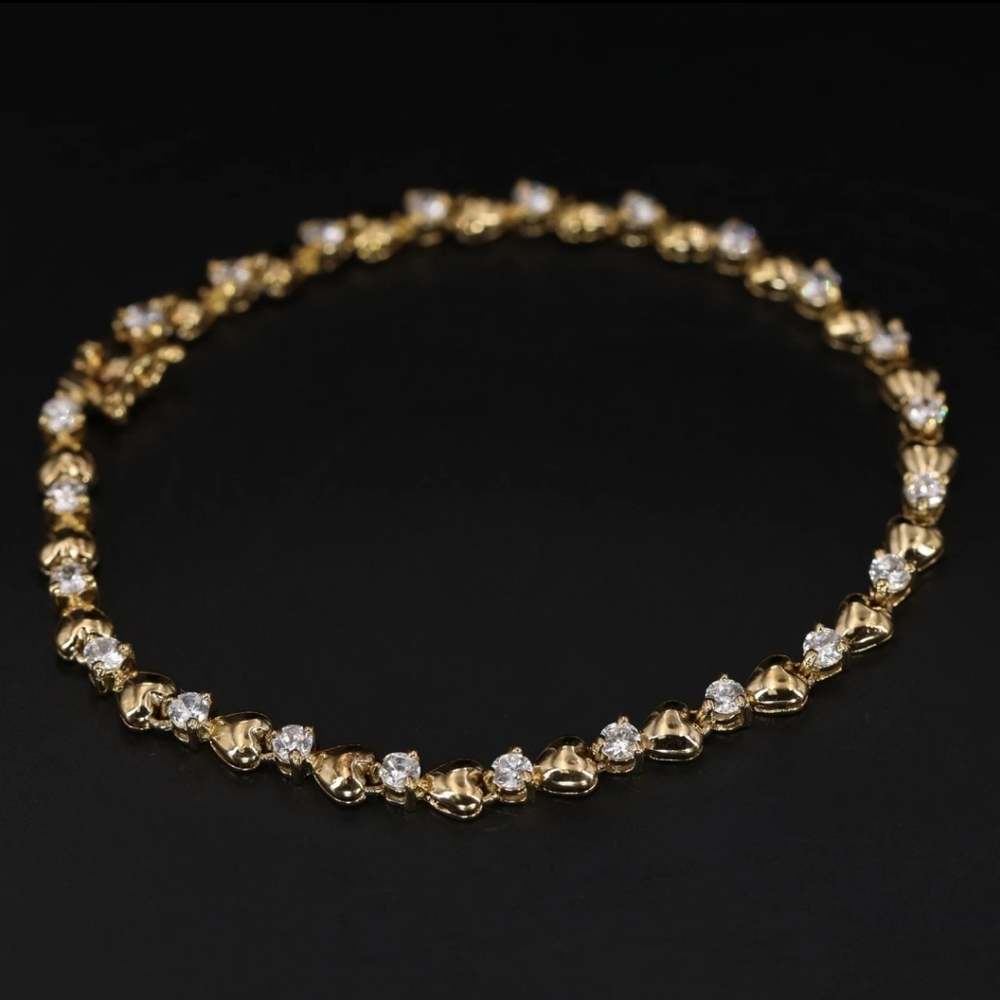 White CZ Heart Love Gold Tennis Bracelet